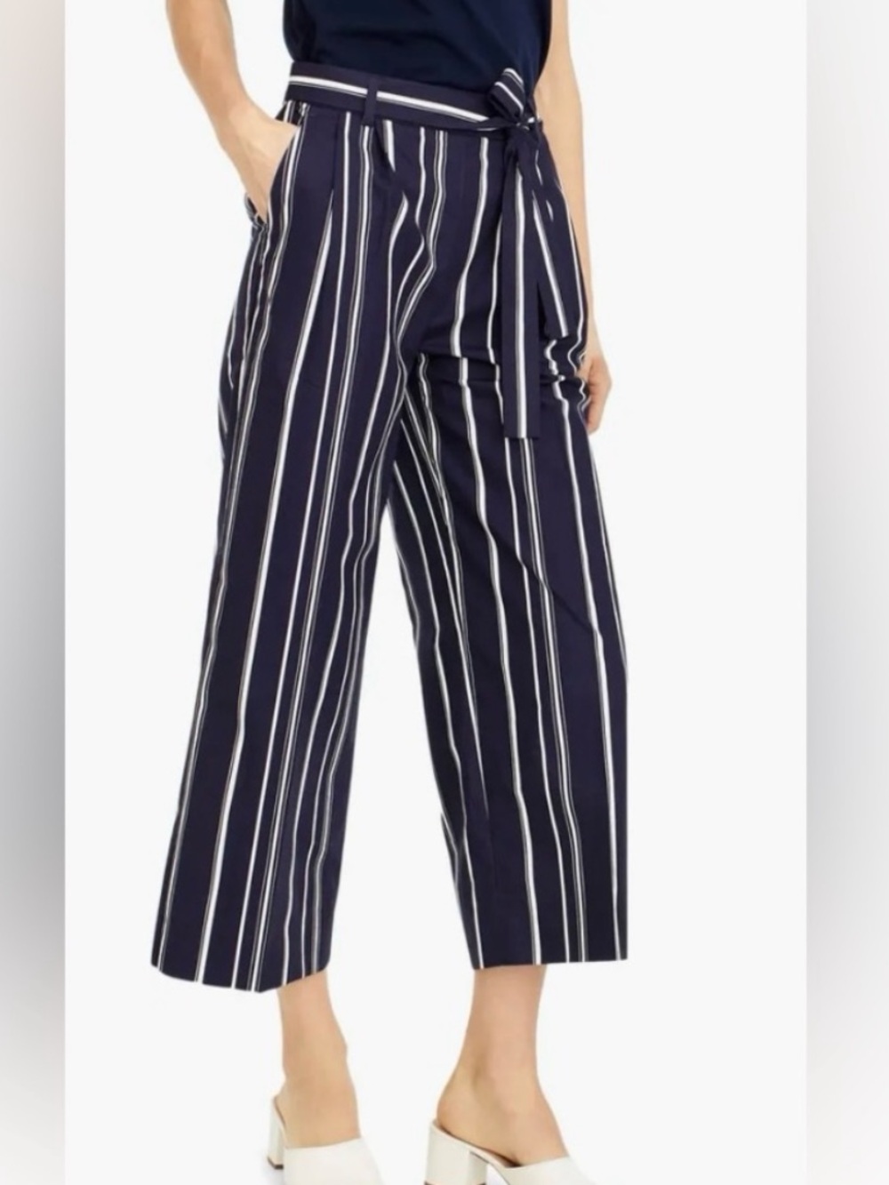 J. Crew Navy and White Vertical Stripe Wide-Leg Pants